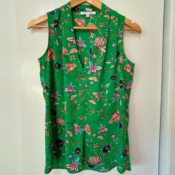 Rose & Olive| Vibrant Green Floral V-Neck Sleeveless Lightweight Blouse Sz XS - Picture 1 of 4
